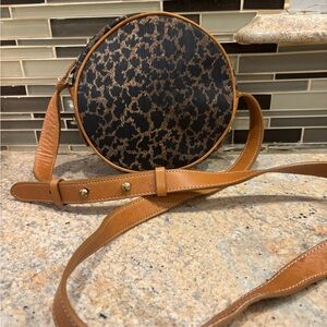 Vintage Anne Klein Round Leopard Print Crossbody Bag